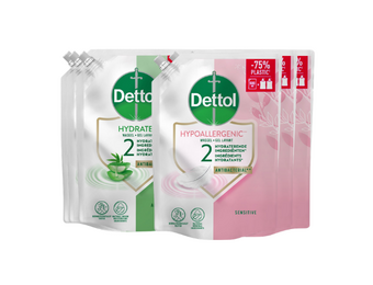 Dettol - 2L Handzeep Navulling - Antibacterieel - Aloe Verä 2x500ml en Gevoelige huid 2x500ml - Voordeelverpakking
