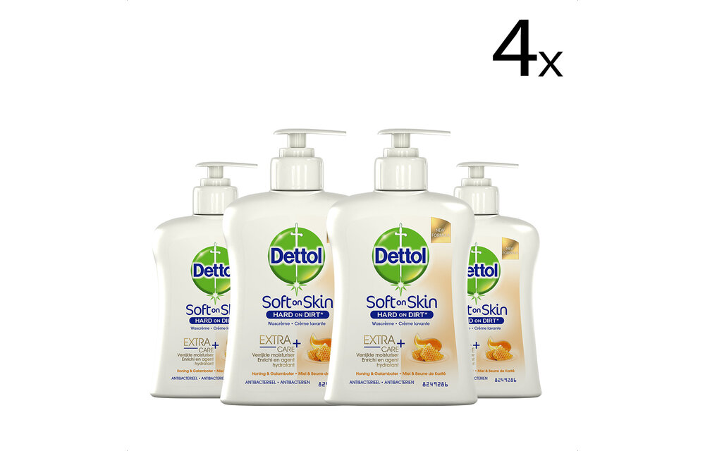 Dettol Handzeep - Extra Care Droge en Normale Huid Honing & Galamboter 250ml x4