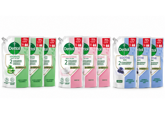Dettol - 3x Dettol Refill Hydrating Aloe Vera 500ML - 3 x Dettol Refill Sensitive 500ML  - 3x Dettol Refill Relaxing Lavender 500ML