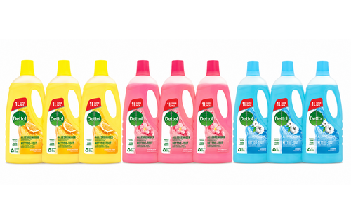 Dettol - 9L Allesreiniger Power & Fresh - Katoenfris 3x1L - Citrus 3x1L - Kersenbloesem 3x1L - Voordeelverpakking