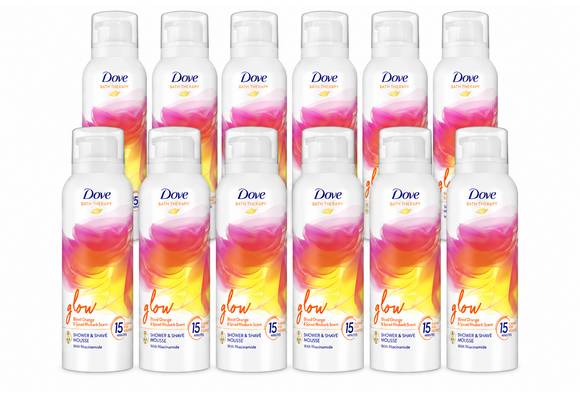 Dove Bath Therapy Glow - Douche- & Scheerschuim - 12x 200 ml - Voordeelverpakking