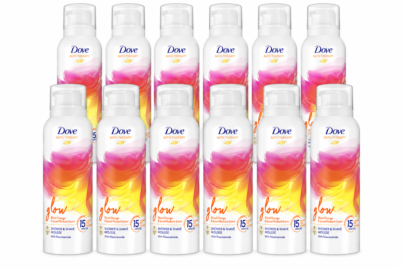 Dove Bath Therapy Glow - Douche- & Scheerschuim - 12x 200 ml - Voordeelverpakking