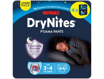 DryNites luierbroekjes - jongens - 3 tot 5 jaar (16 - 23 kg) - 64 stuks - voordeelverpakking