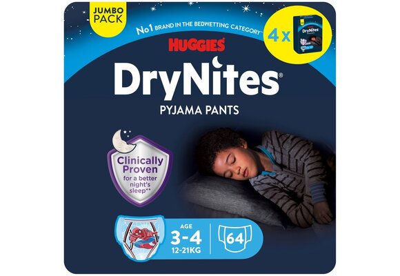 DryNites luierbroekjes - jongens - 3 tot 5 jaar (16 - 23 kg) - 64 stuks - voordeelverpakking