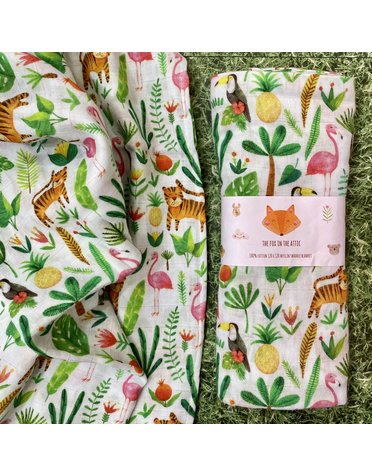 The Fox In The Attic Tropical Muslin Swaddle Blanket