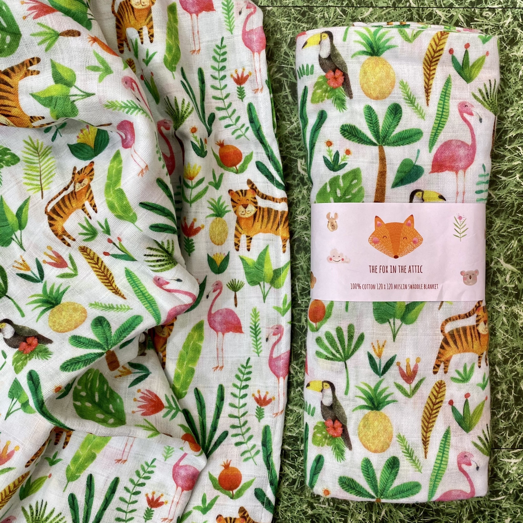 The Fox In The Attic Tropical Muslin Swaddle Blanket