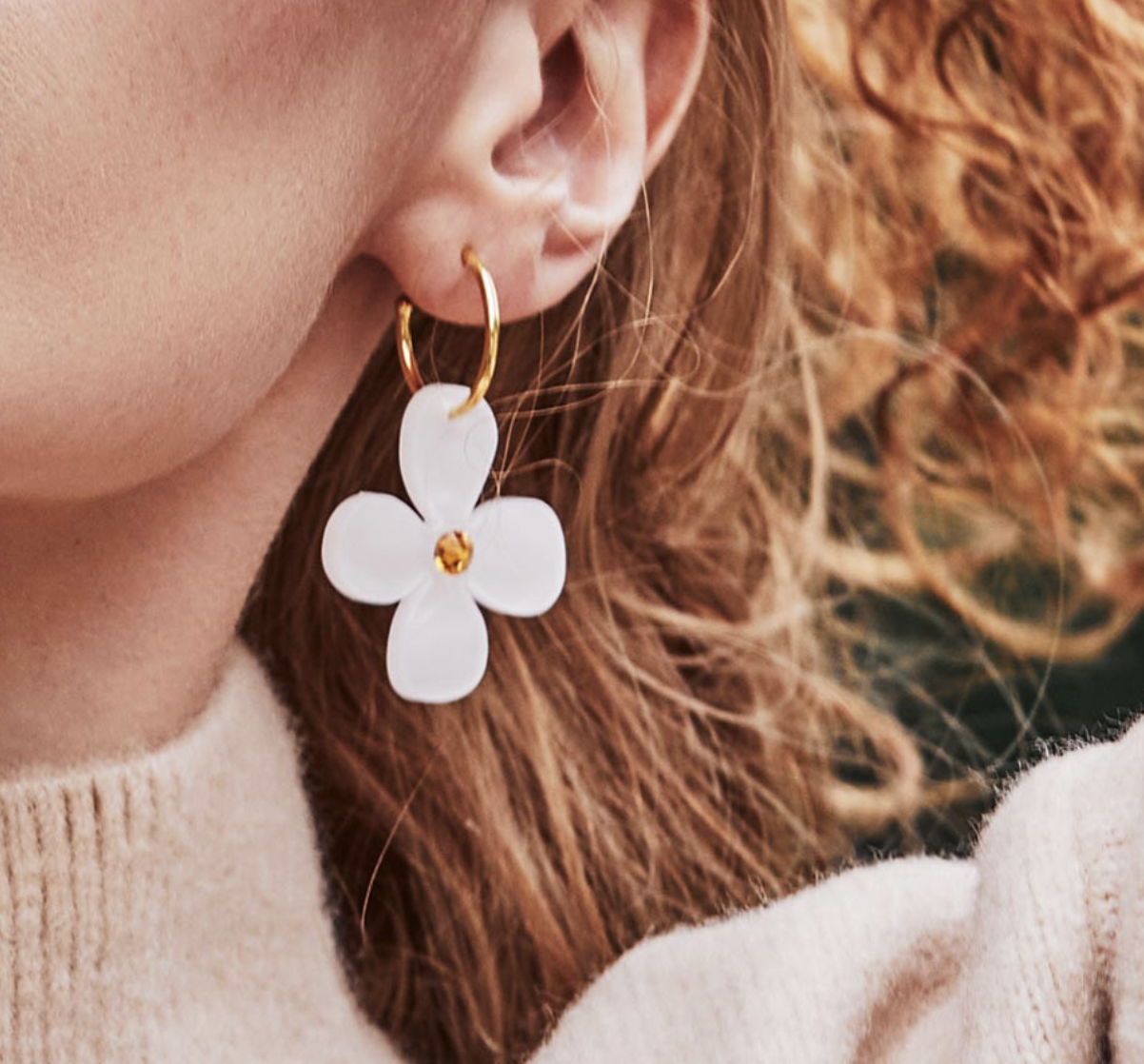 Toolally Daisy Hoop Earrings White Pearl