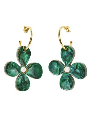 Toolally Daisy Hoop Earrings Emerald Pearl