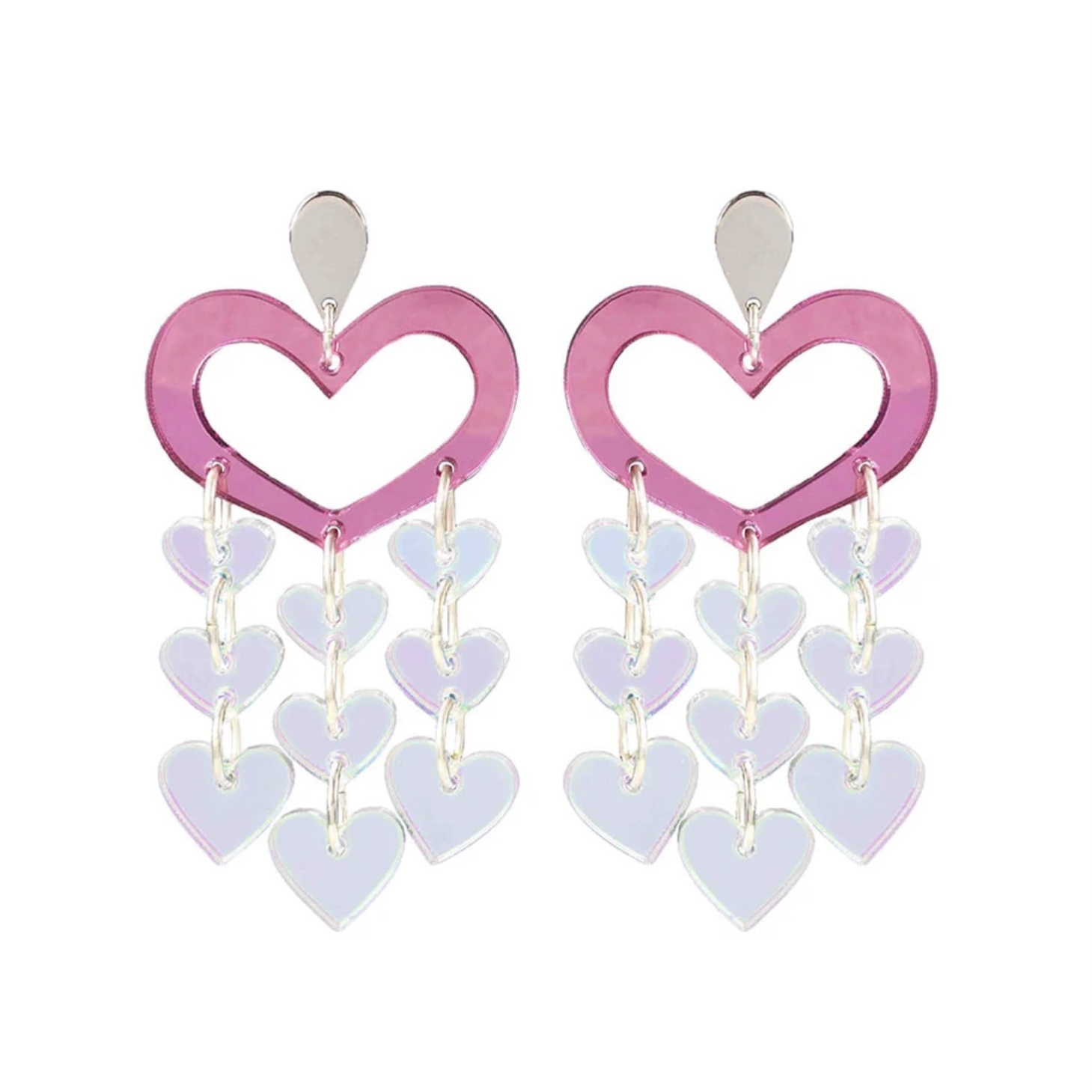 Toolally Heart Chandelier Earrings Pink