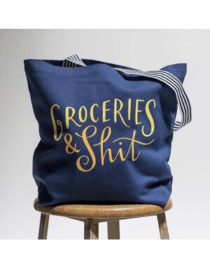 Abrams and Chronicle Tote Bag Groceries and Sh*t Blue