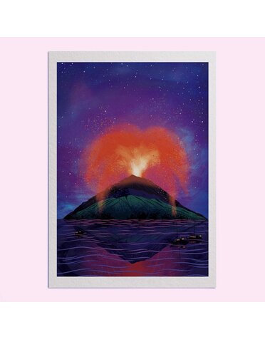 Hello Grimes Stromboli Volcano A4 Print