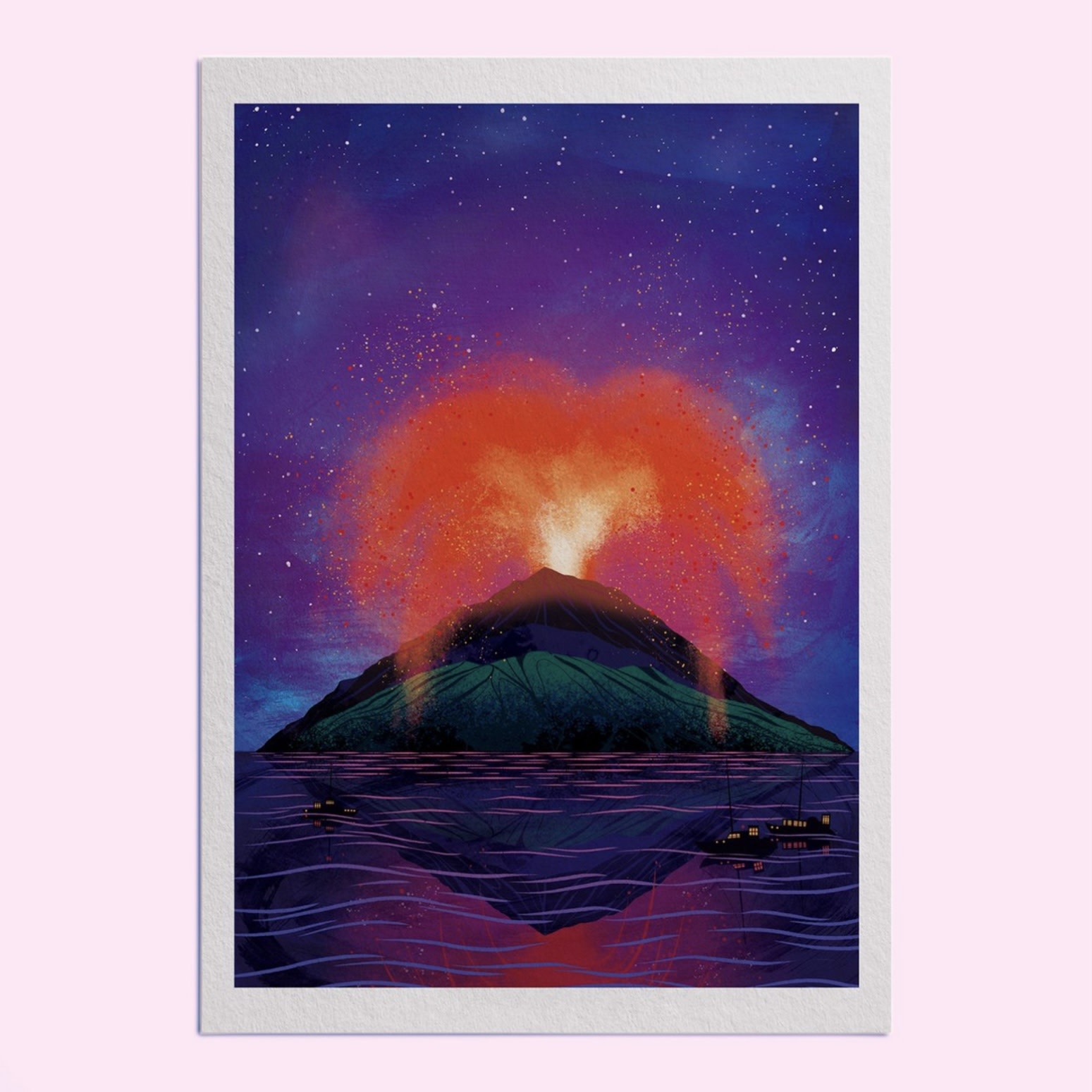 Hello Grimes Stromboli Volcano A4 Print