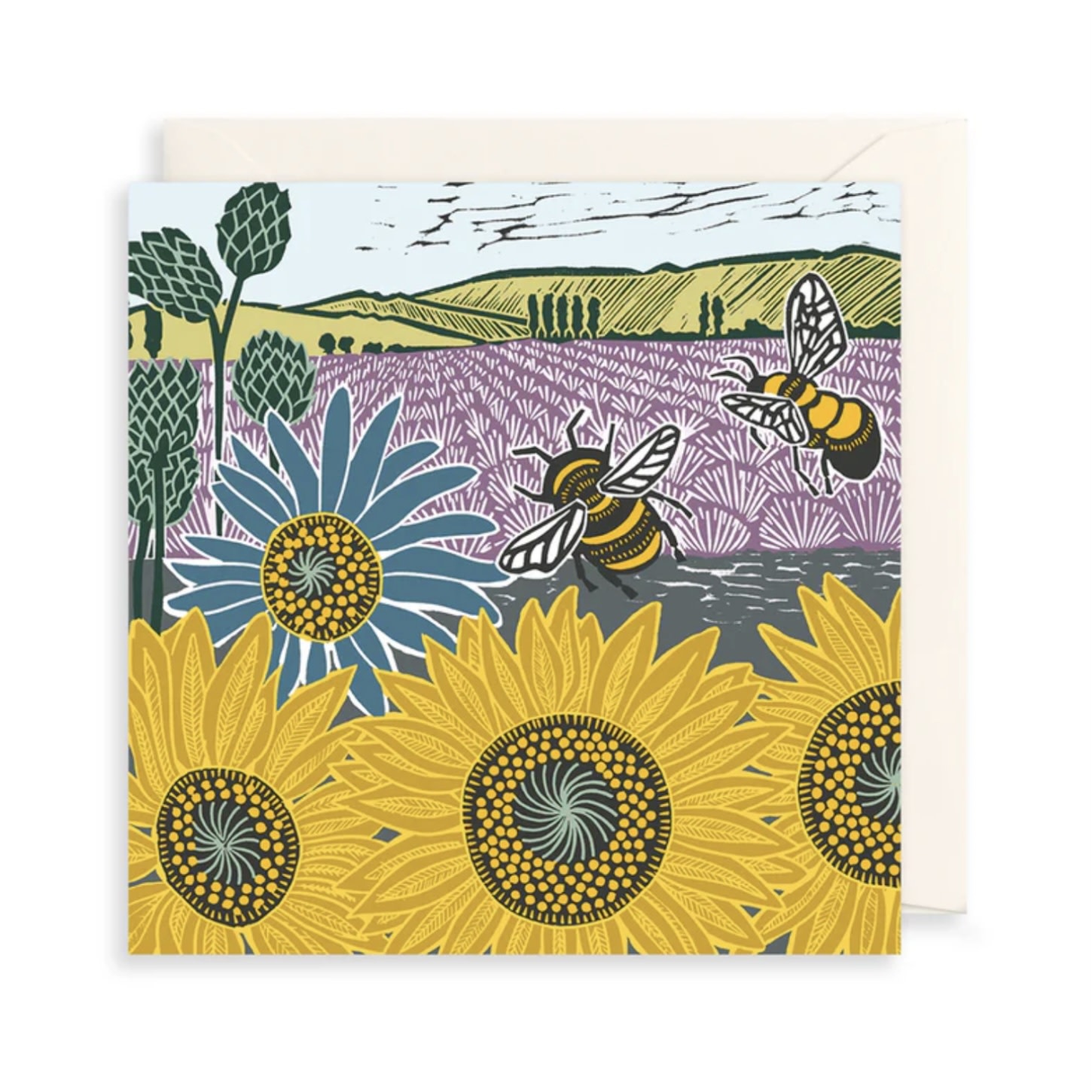 Art File Card Sunflowers and Bees