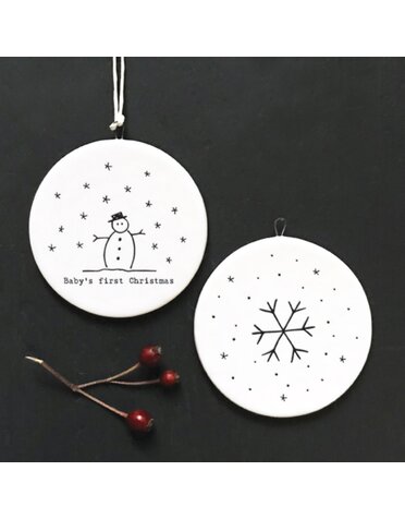East of India Hanging Porcelain Dec First Christmas
