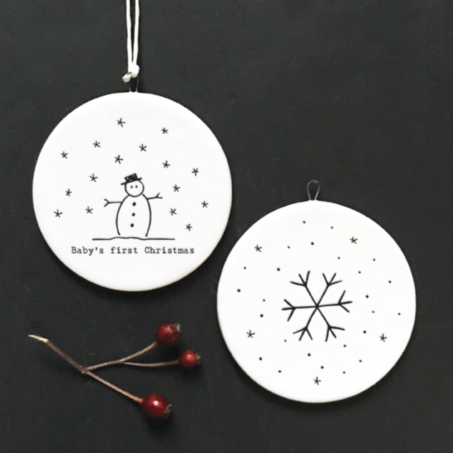 East of India Hanging Porcelain Dec First Christmas