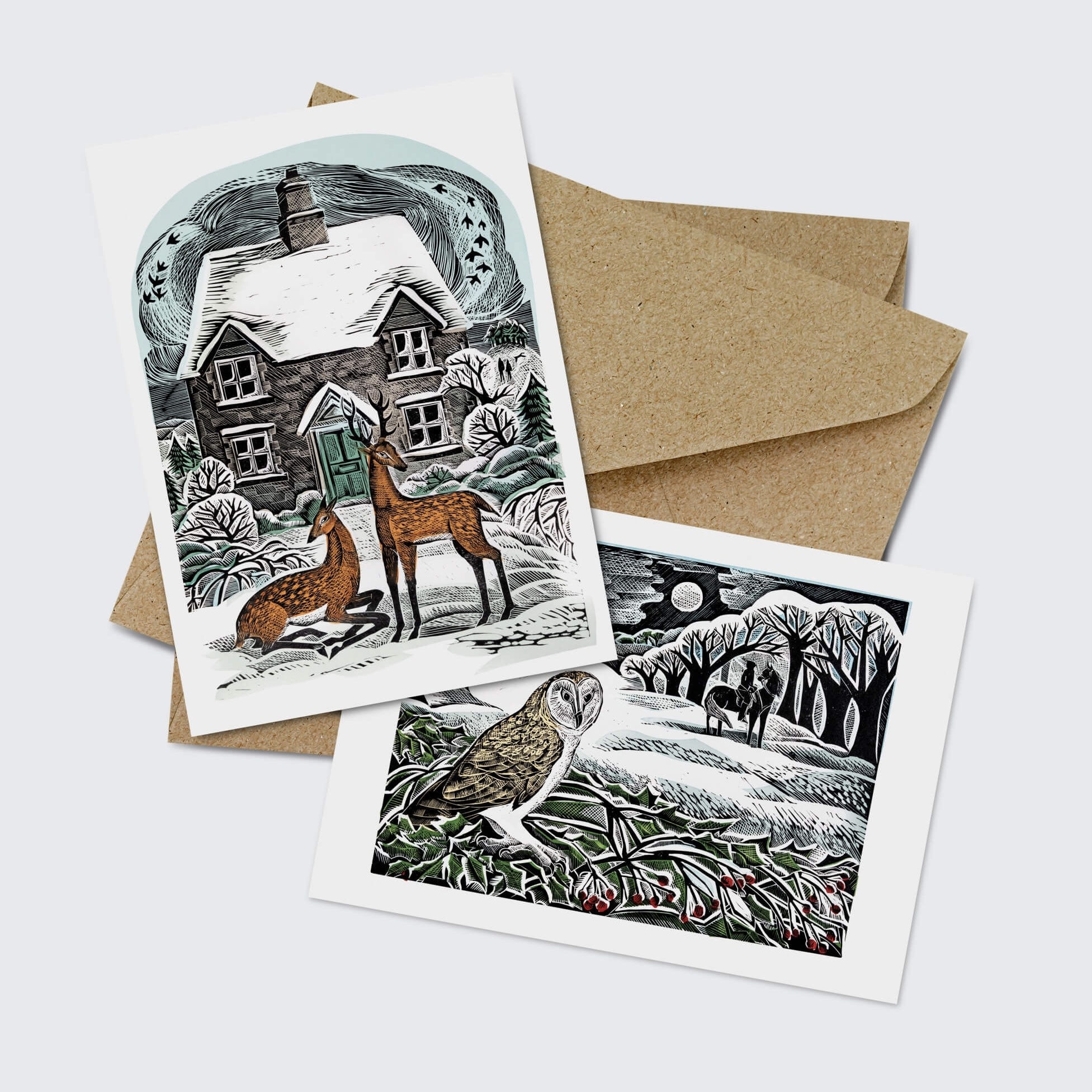 Art Angels Notecard Set Owl & Christmas Cottage