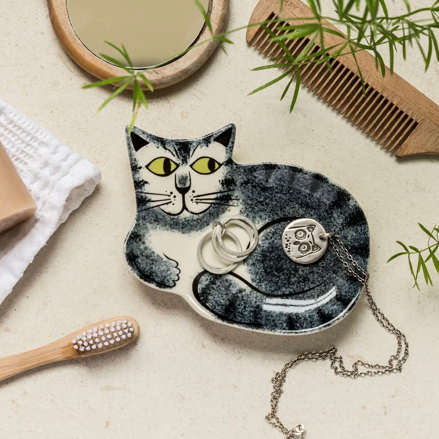 Hannah Turner Trinket Dish Grey Tabby Cat