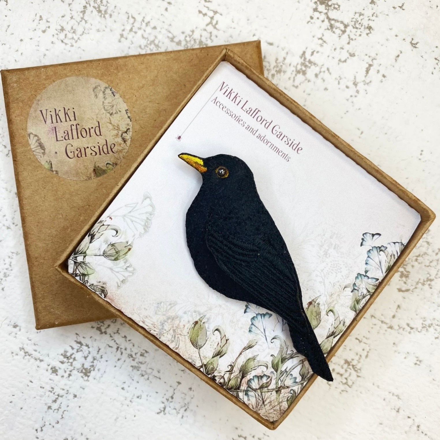 Embroidered Brooch Blackbird