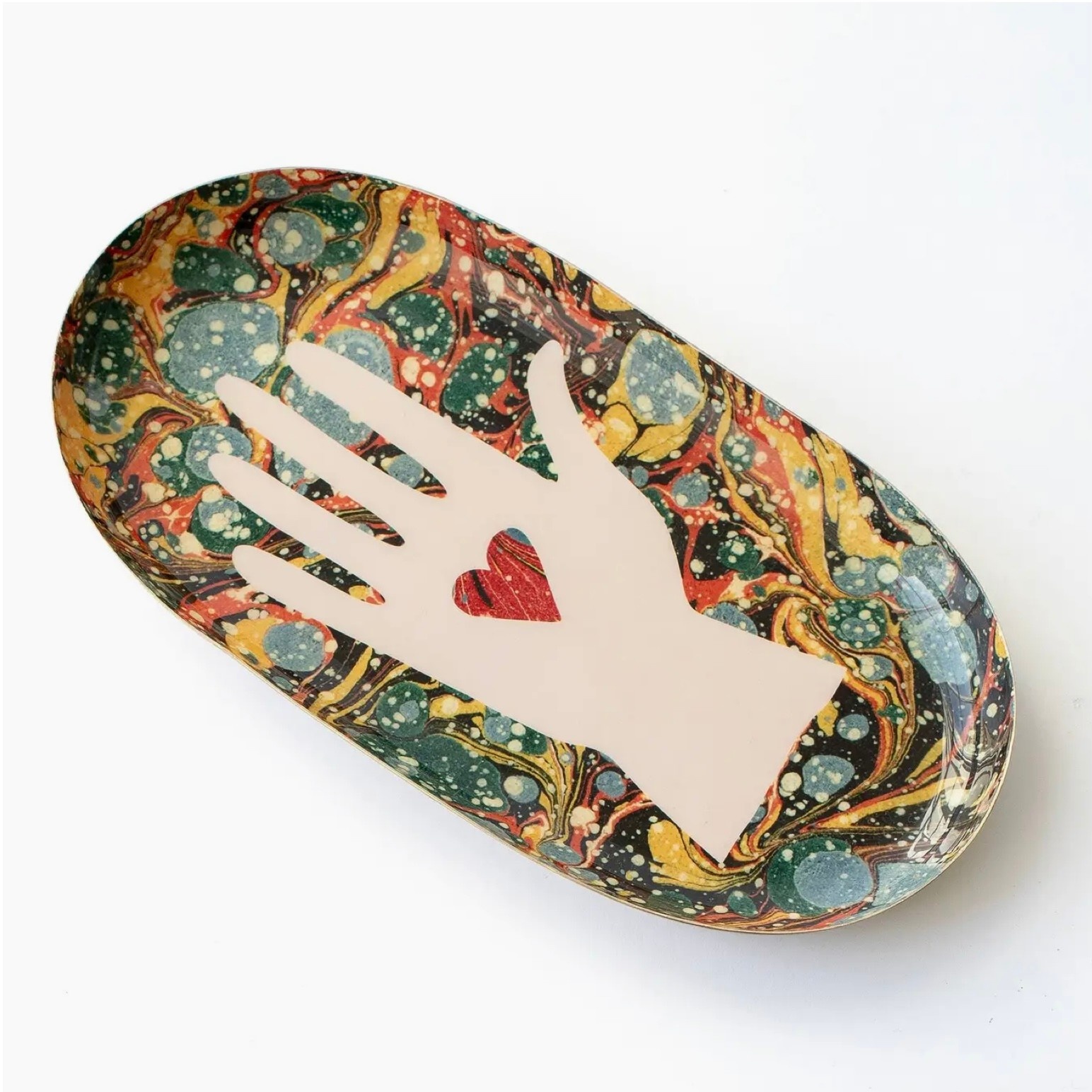 Oval Enamel Tray Heart In Hand