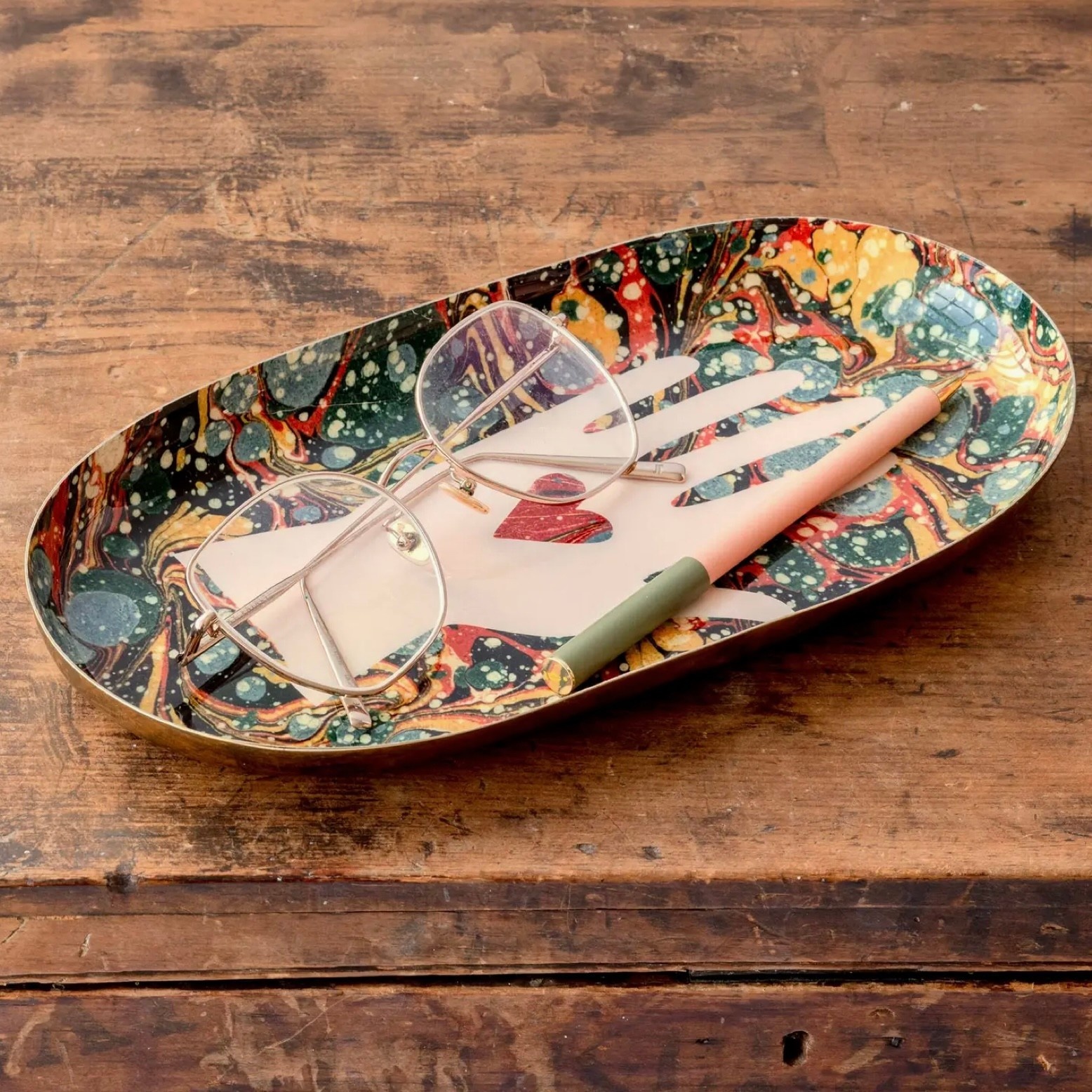 Oval Enamel Tray Heart In Hand