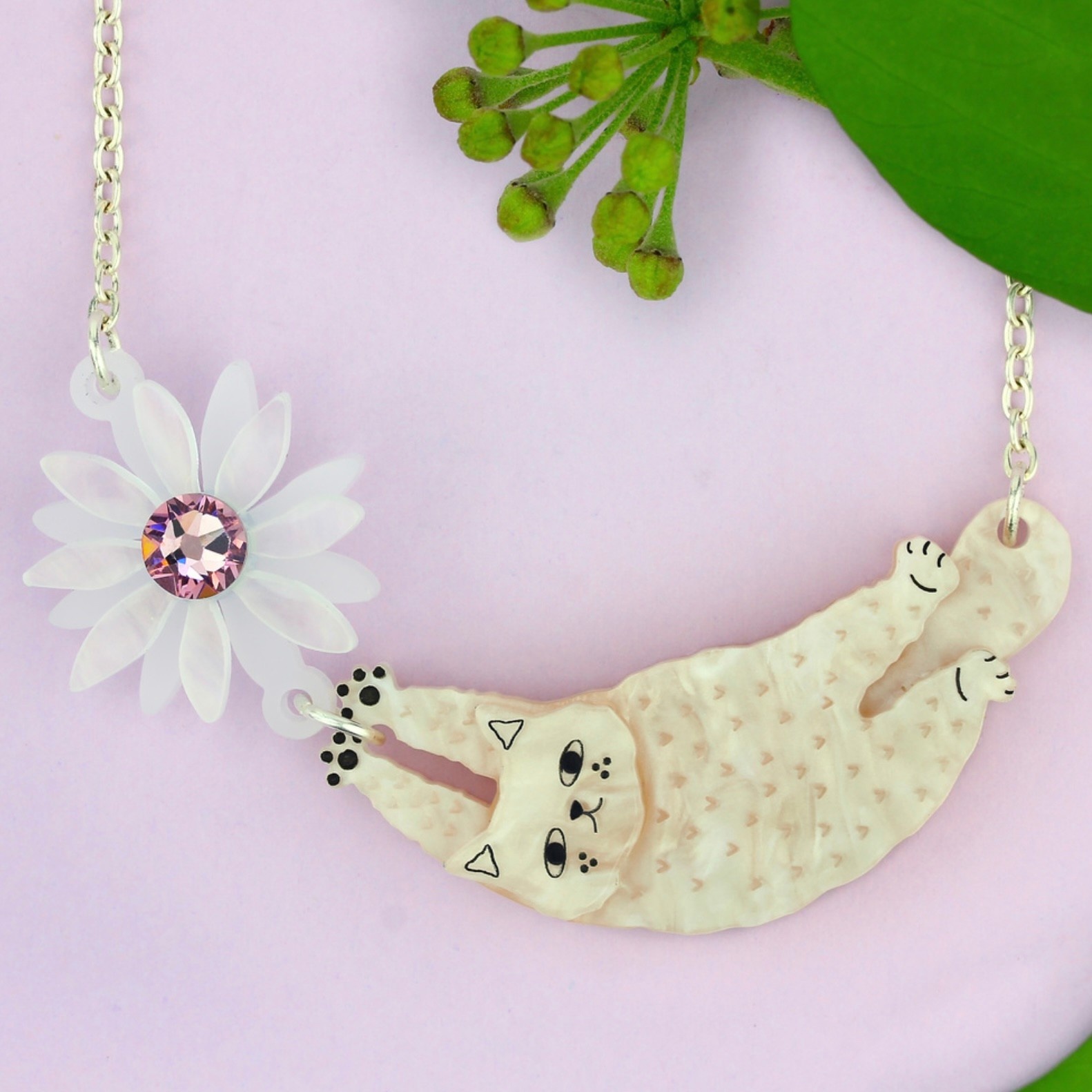 Doodle Cat Cream Necklace