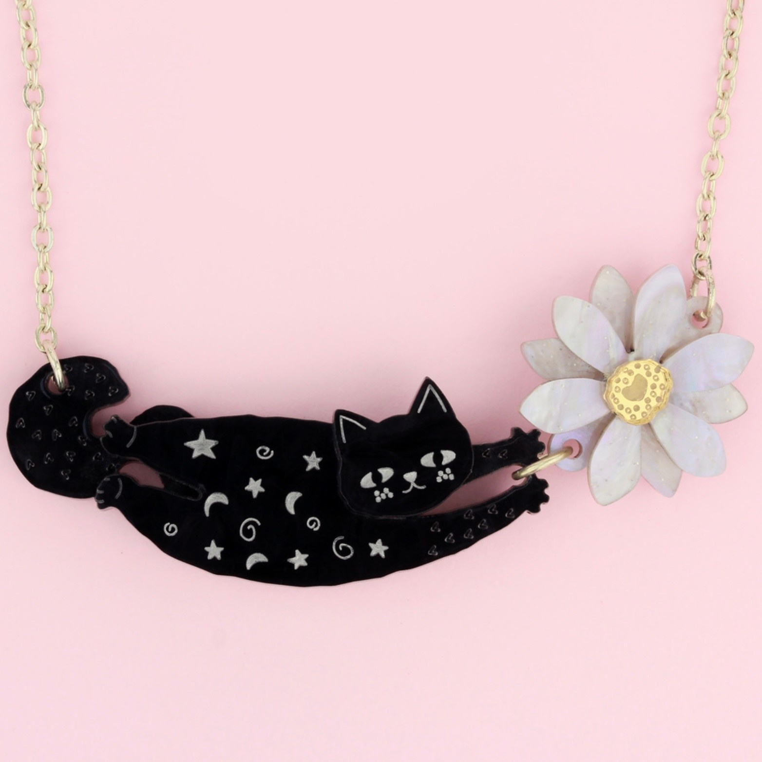 Doodle Cat Black Necklace