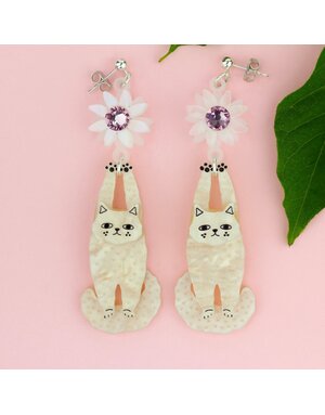 Cream Cat Earrings