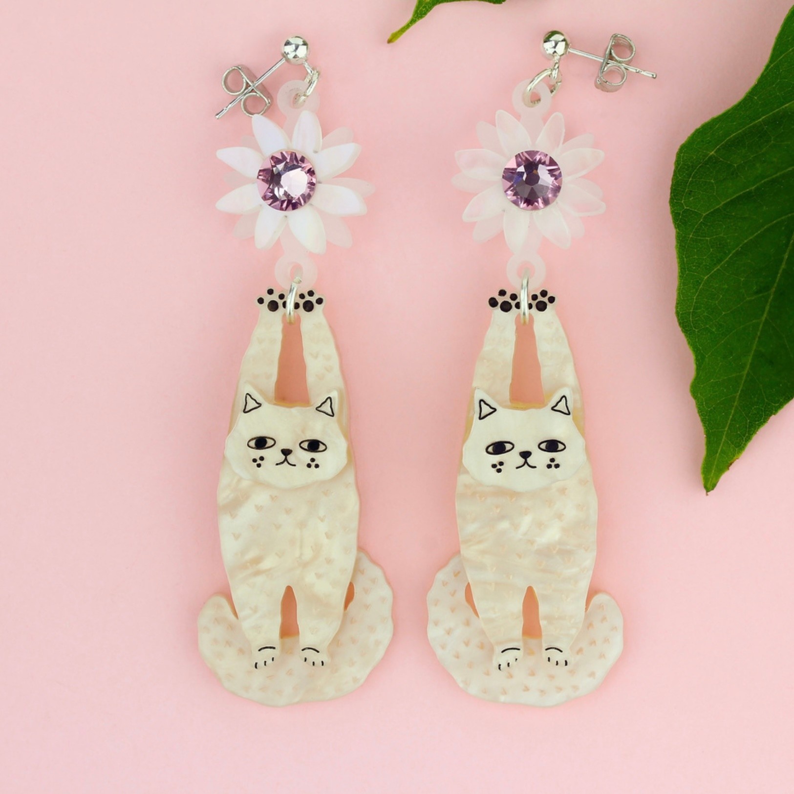 Cream Cat Earrings