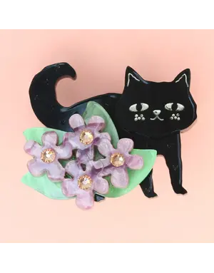 Doodle Cat Black Brooch