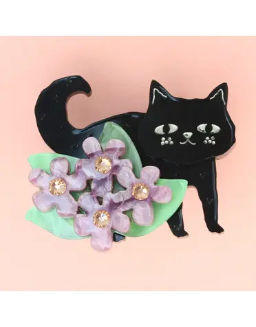 Doodle Cat Black Brooch