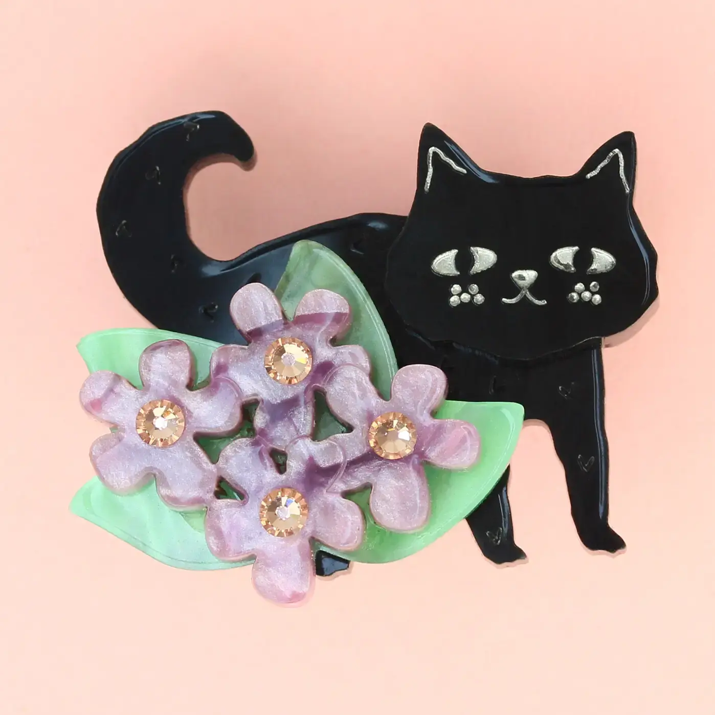 Doodle Cat Black Brooch
