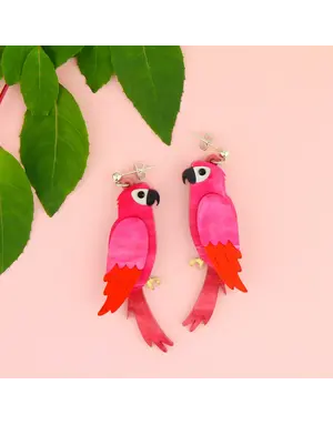 Red & Pink Parrot Earrings