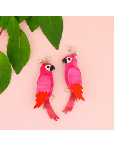 Red & Pink Parrot Earrings