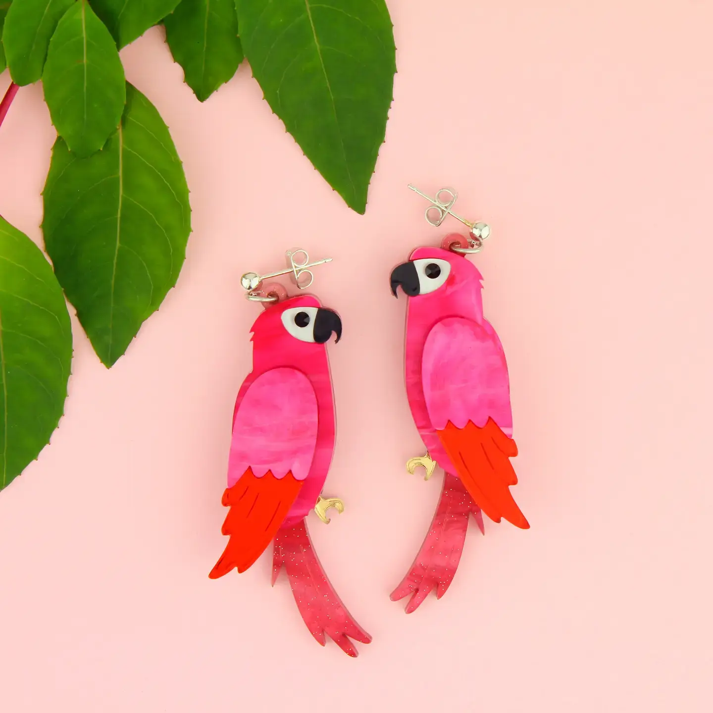 Red & Pink Parrot Earrings