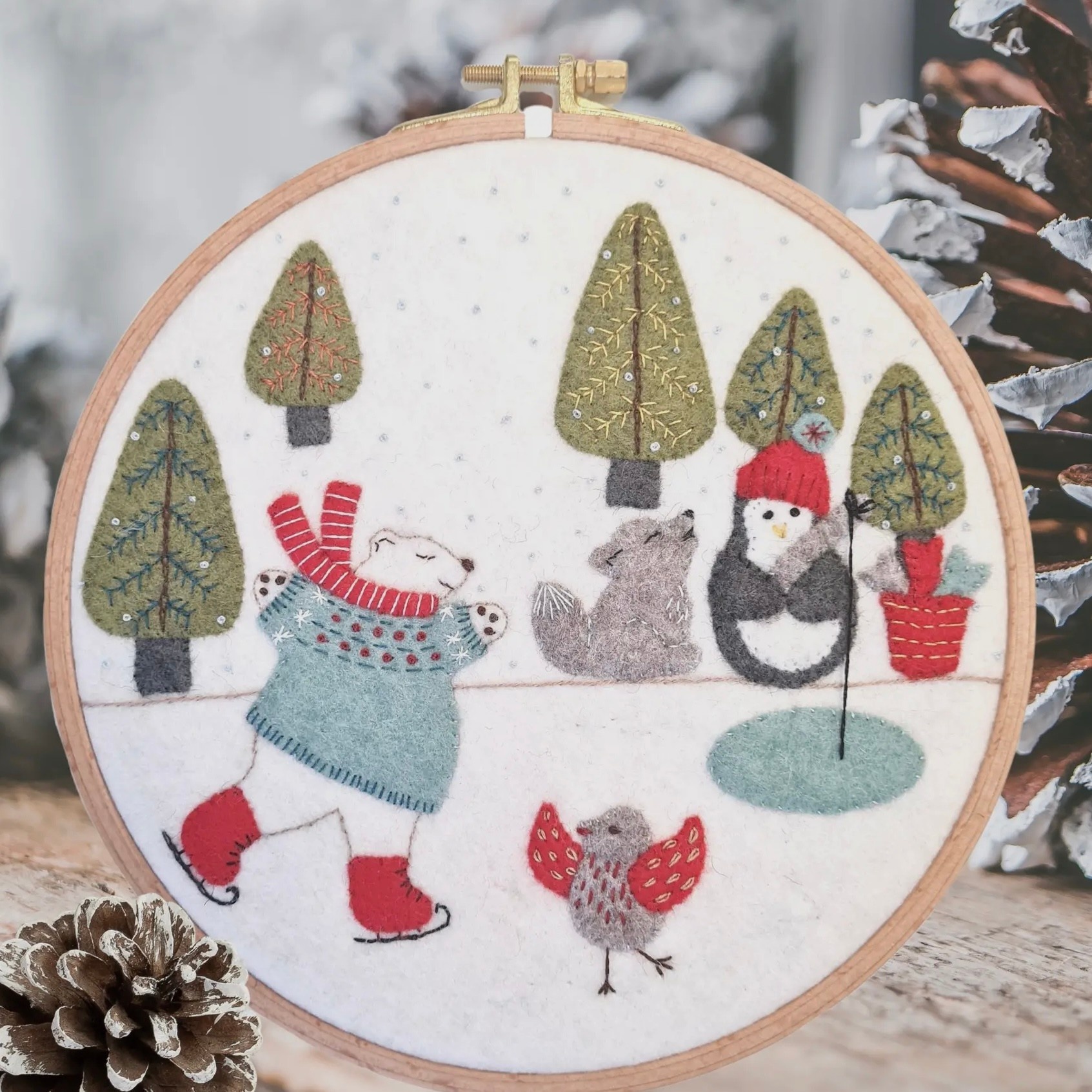 Corinne Lapierre Felt Embroidery Hoop Skating On The Lake