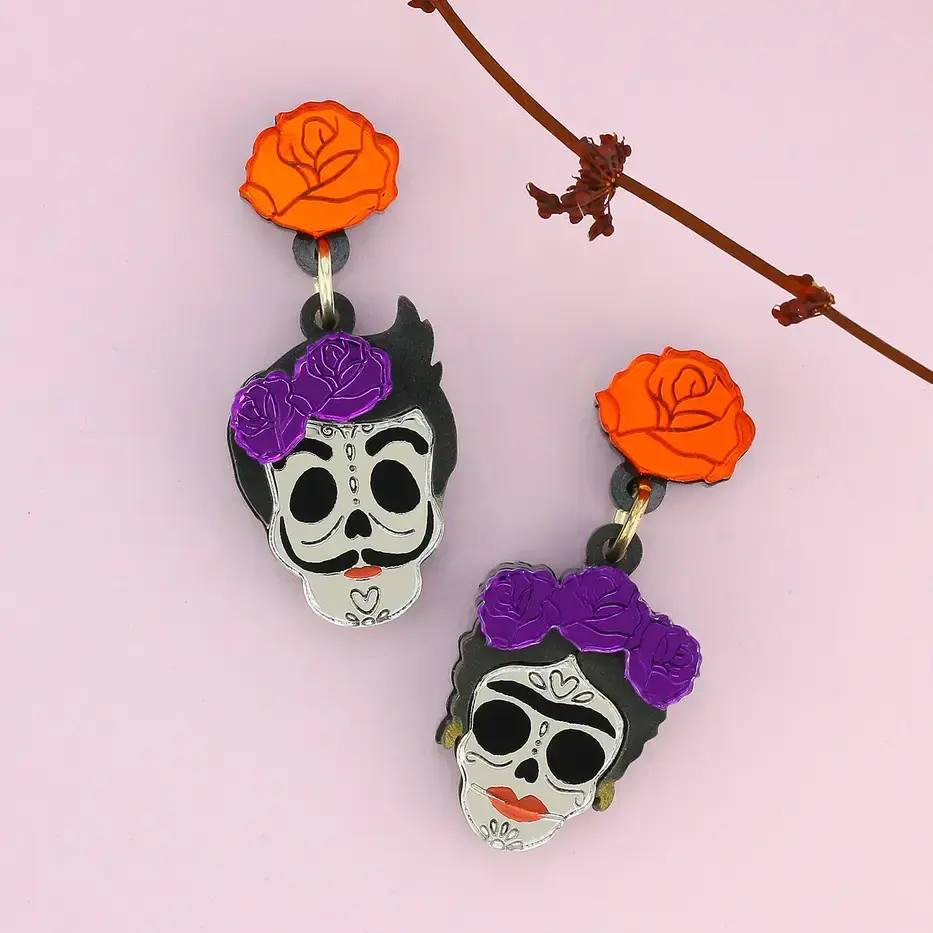 Candy Skull Artist Couple Earrings