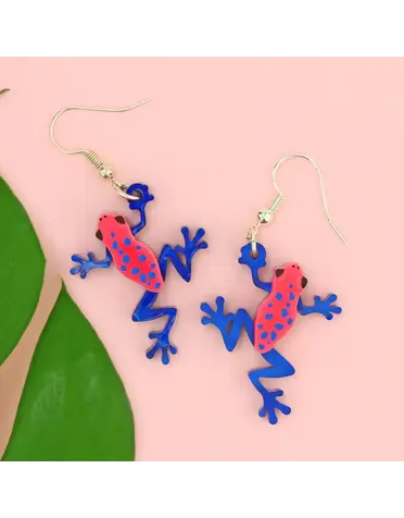 Strawberry Poison-Dart Frog Charm Earrings