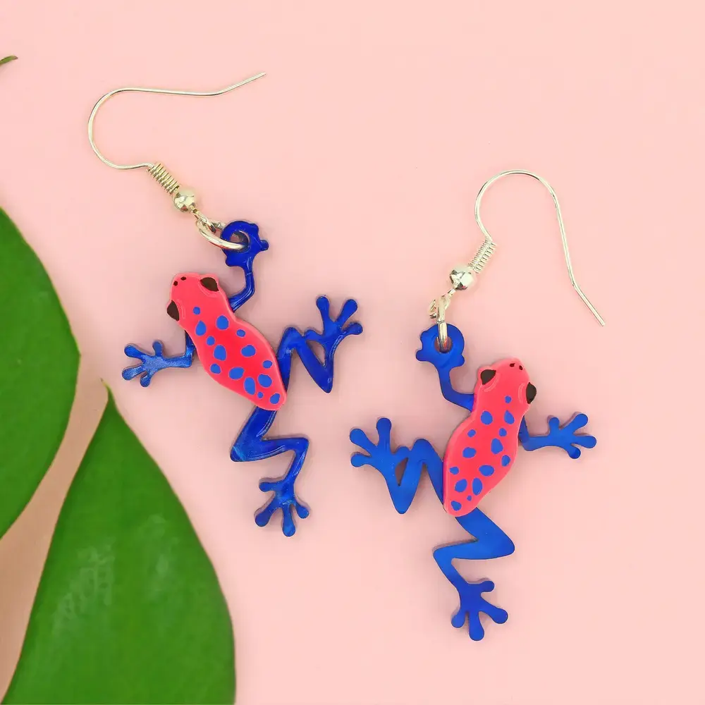 Strawberry Poison-Dart Frog Charm Earrings