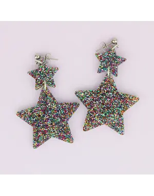 Double Star Earrings Rainbow Glitter