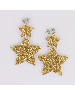 Double Star Earrings Gold Glitter