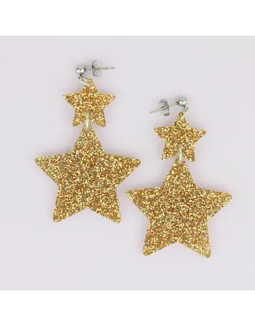 Double Star Earrings Gold Glitter