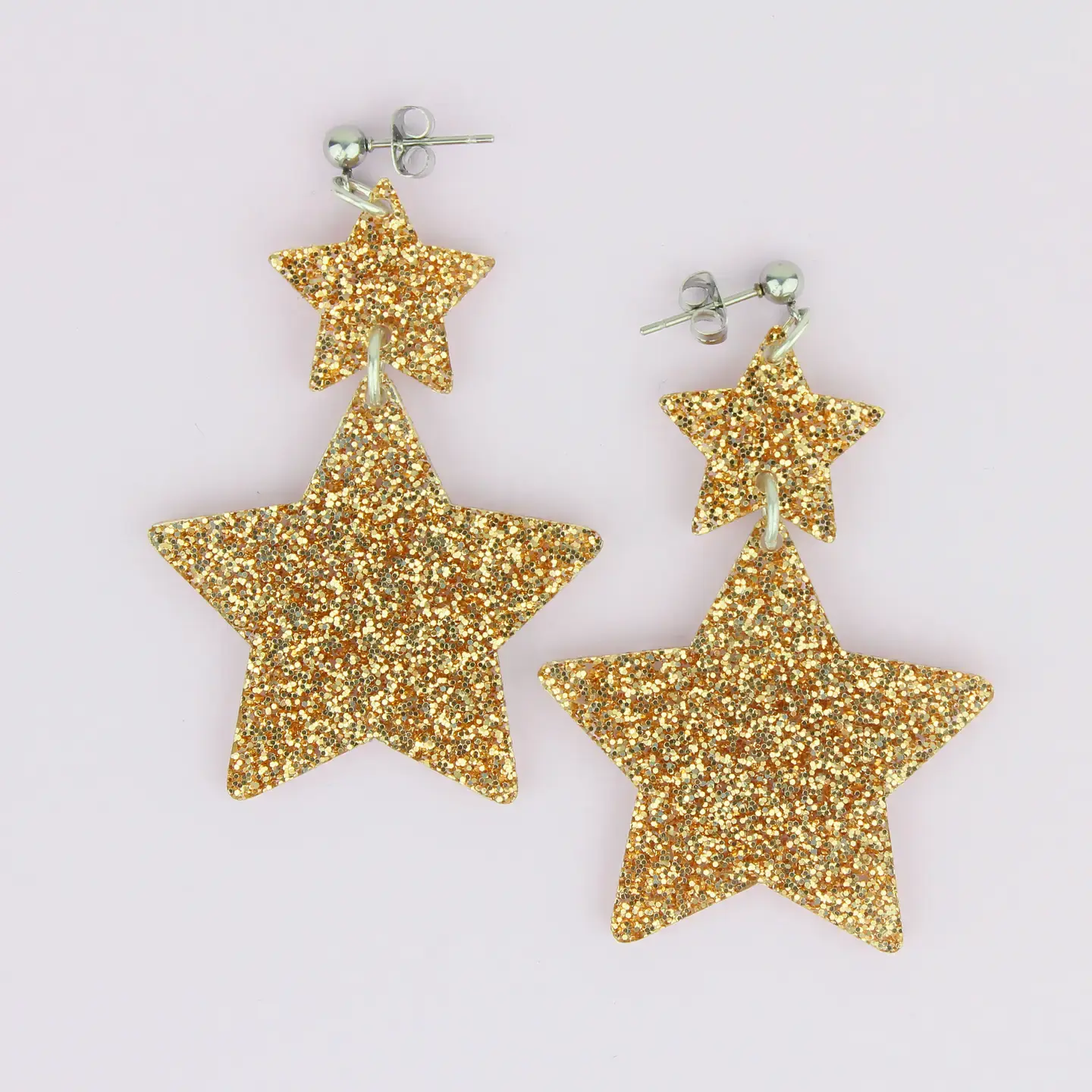 Double Star Earrings Gold Glitter
