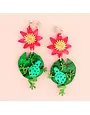 Waterlily & Frog Earrings Pink