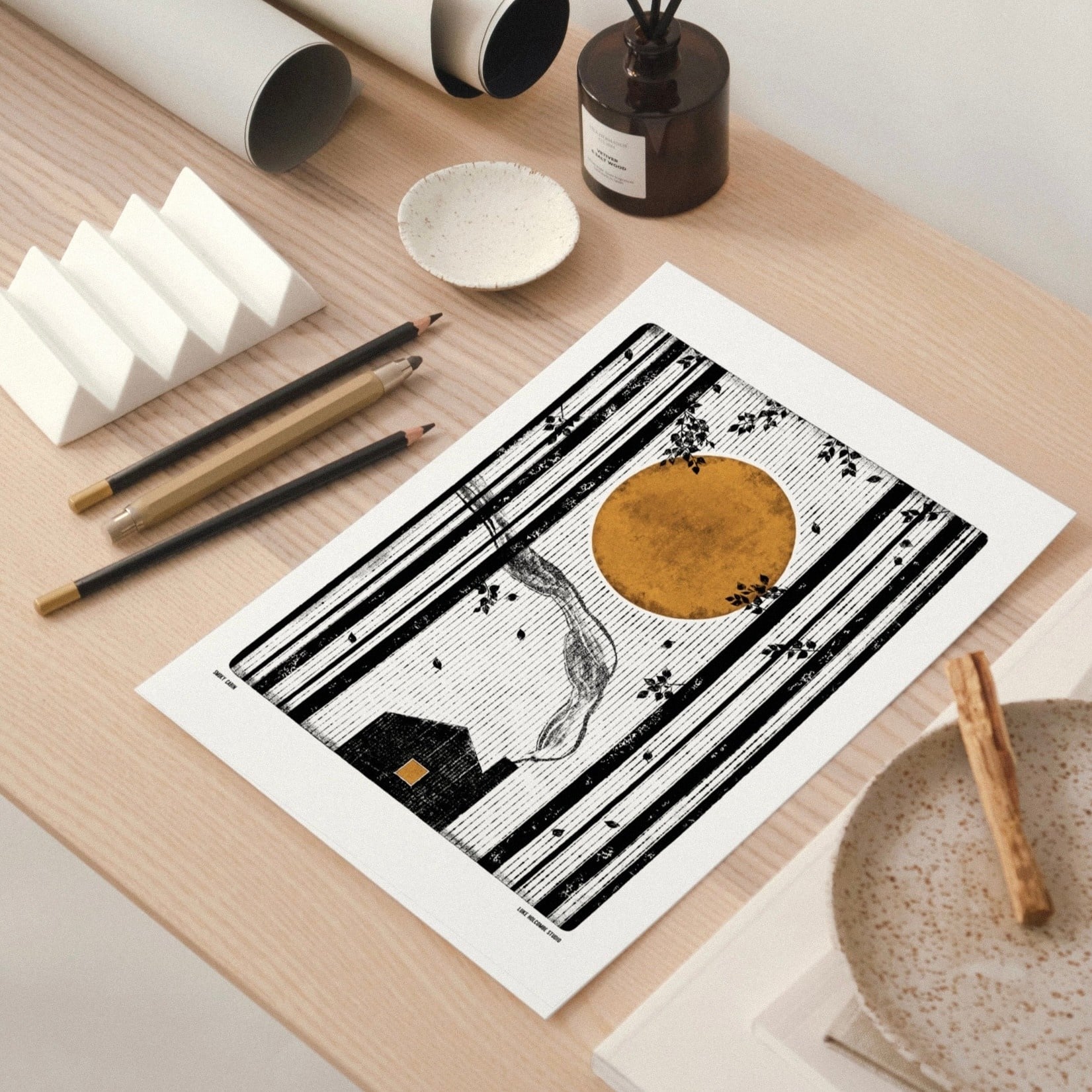 Luke Holcombe Studio A4 Print Smoky Cabin