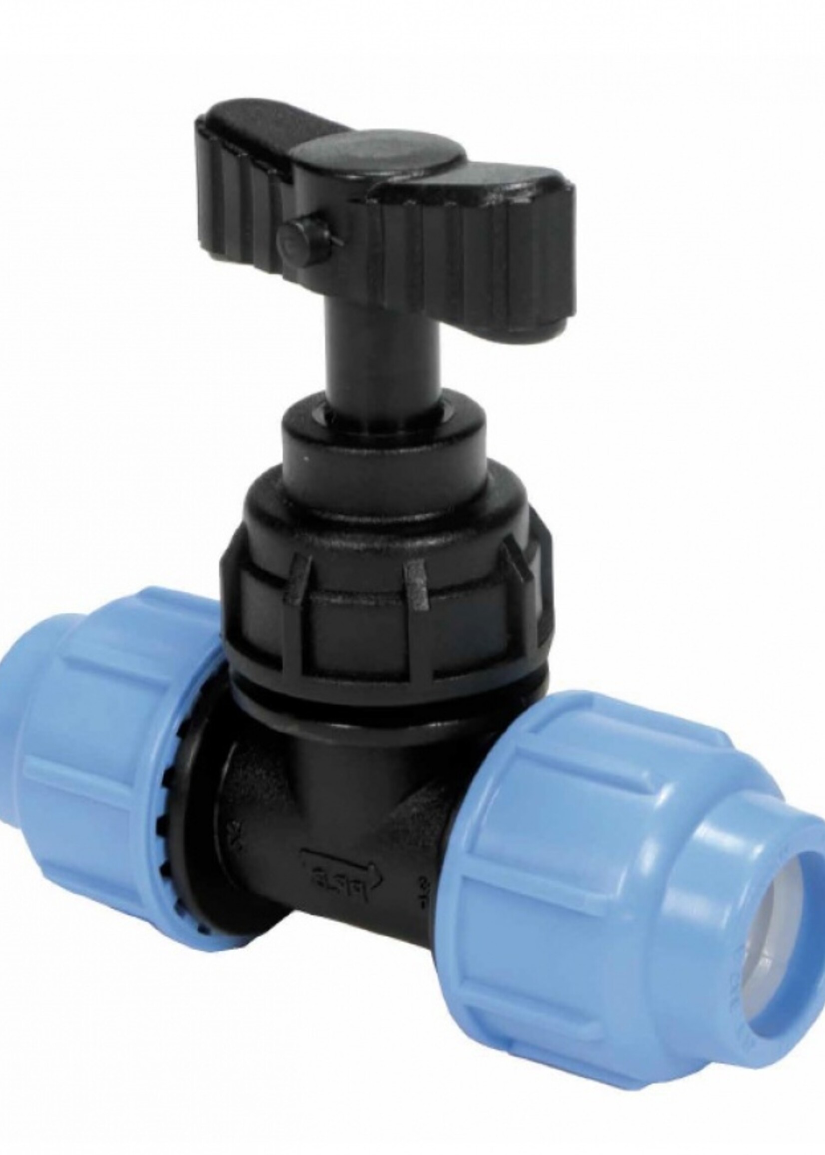 Kiwa PE stopkraan 20mm 2xknelkoppeling