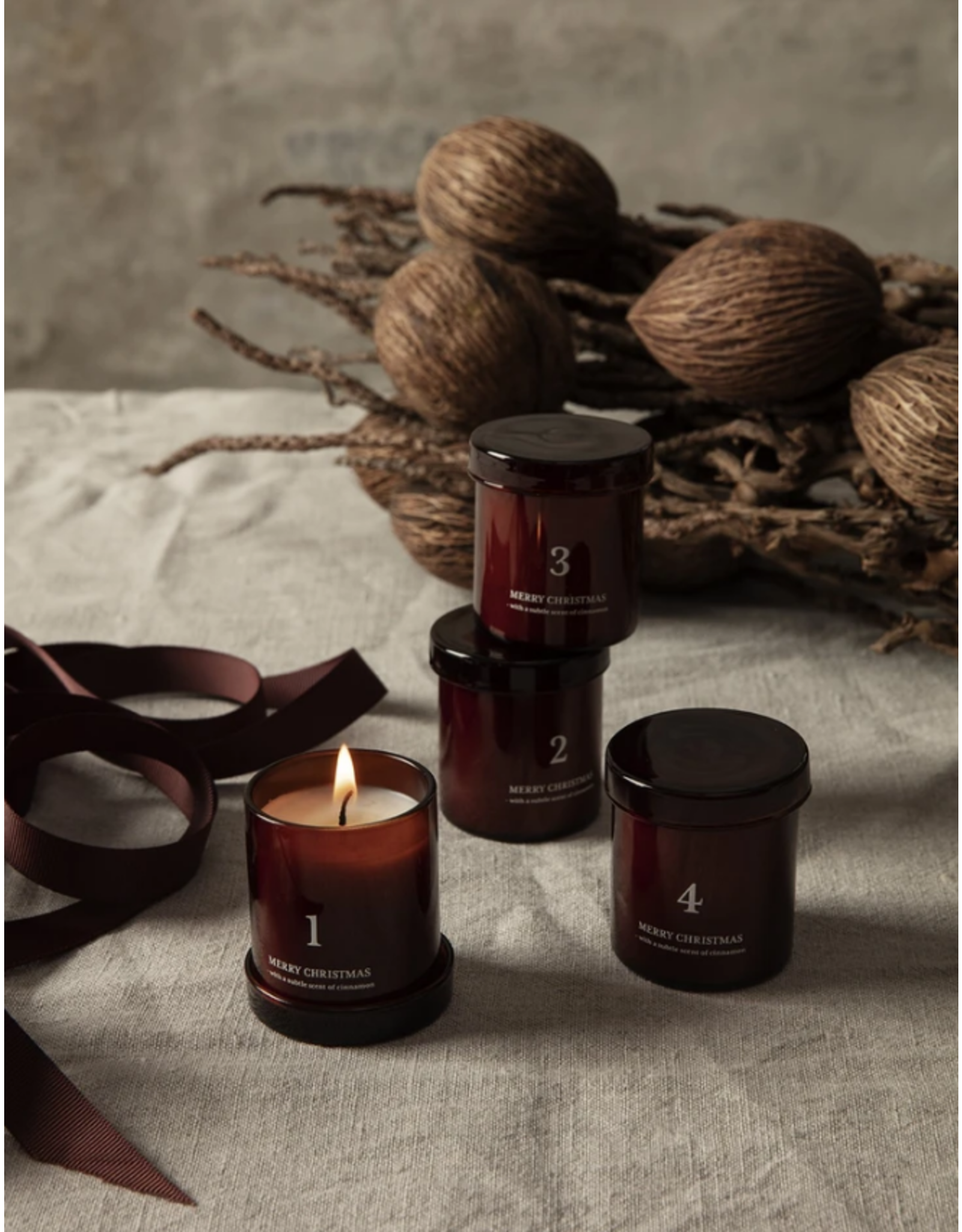 FERM LIVING Scented Advent Candles Set of 4 Red/ Brown