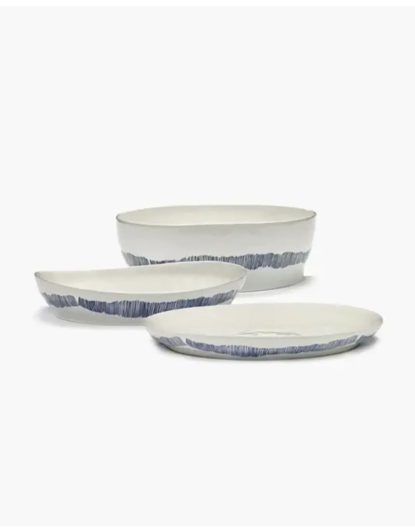 Serax NV Small Serving Plates White + Swirl-stripes Blue