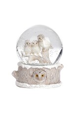 Goodwill Glss Owls On Trunk Snow Globe Wh/Crm 8,5cm