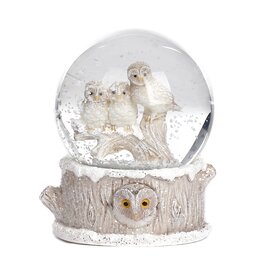 Goodwill Glss Owls On Trunk Snow Globe Wh/Crm 8,5cm