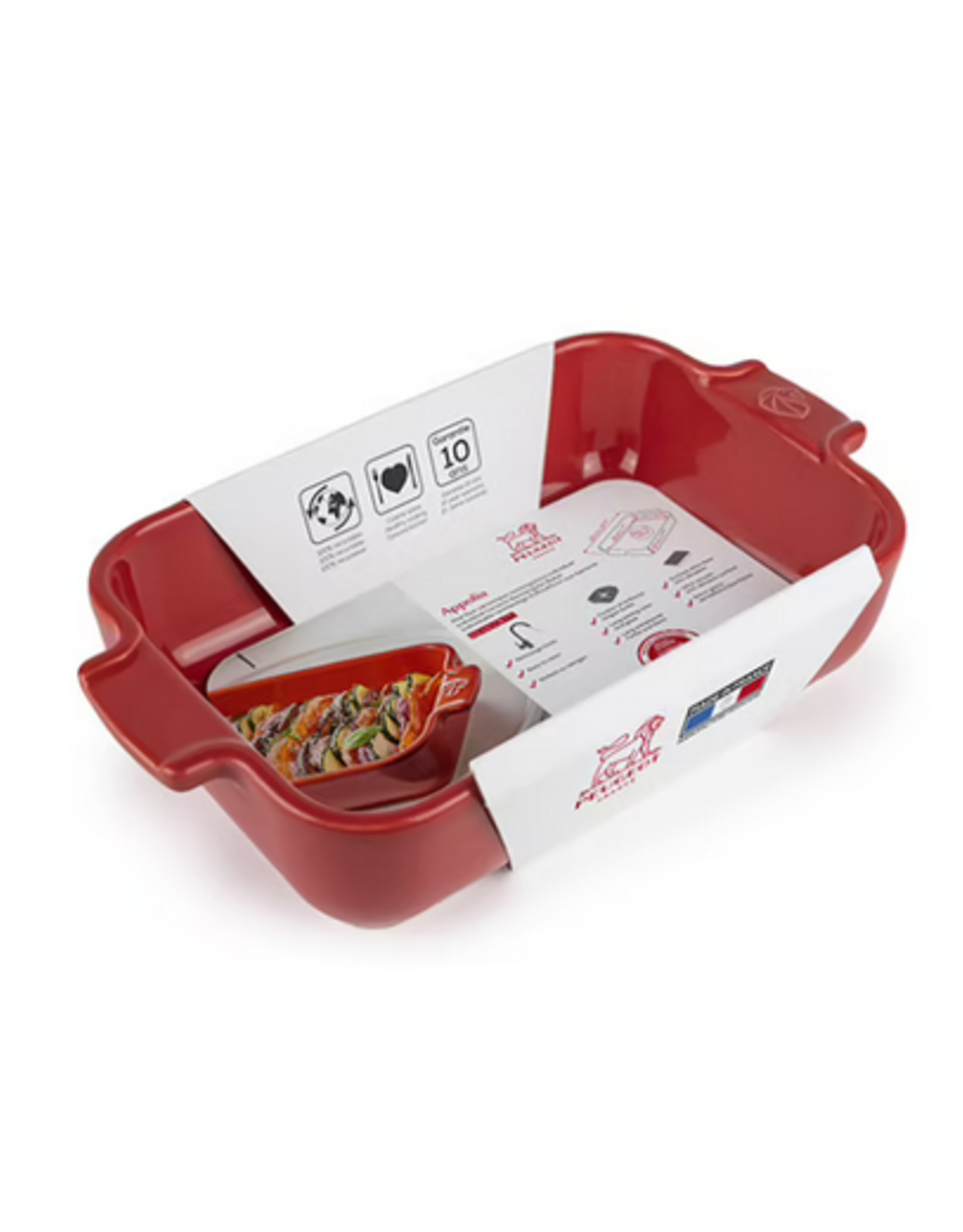 Peugeot France Appolia Rechthoekige individuele keramische ovenschaal, rood, 22 cm